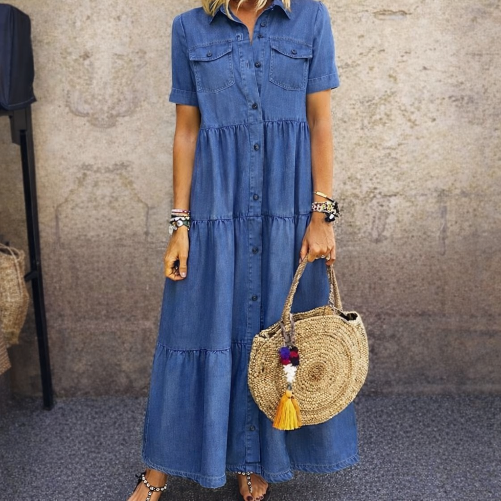 Elizabeth | maxivestido de mujer con mangas cortas y bolsillos