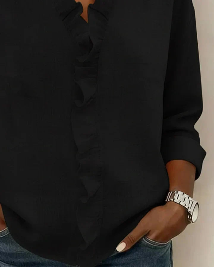 Indie | Blouse with Ruffles, V-Neck and Long Sleeves