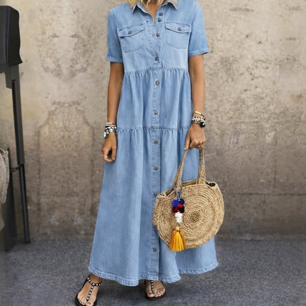 Elizabeth | maxivestido de mujer con mangas cortas y bolsillos